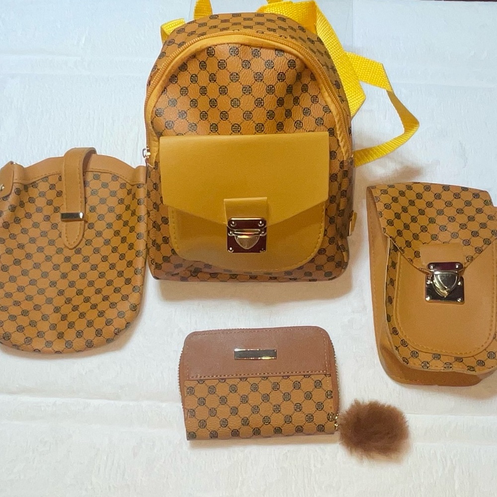 Faux leather mini backpack, wallet, phone holder, and pouch bundle